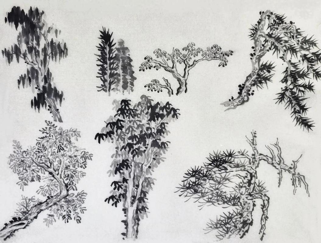 国画的山水画基本画法--画树法